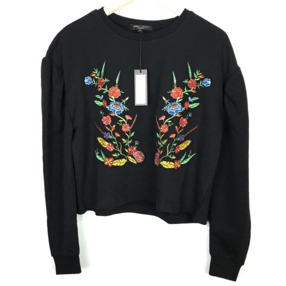 Cozy Juliet Boho Puff Sleeve Floral Sweatshirt NWT